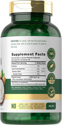 Carlyle Inulin Powder Capsules 200 Count Non-GMO and Gluten Supplement