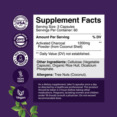 Natures Craft Cleanse and Detox Activated Charcoal Capsules - Purifying Detox Pills with 1200mg Per Serving Coconut Charcoal Powder for Bloating Relief and Body Detox Cleanse - Active Charcoal for Gut Health-180ct