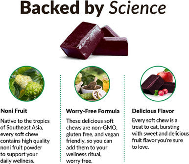 Force Factor Noni Fruit Chews for Immunity and Skin Health Support Noni Juice Supplement Plant-Based Antioxidant Superfood Chews Gluten- & Vegan Apple Berry Flavor 30 Soft Chews