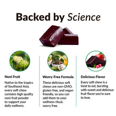 Force Factor Noni Chews for Immunity and Skin Health Support, Noni Juice Supplement, Plant-Based Antioxidant Superfood Chews, Gluten-Free, & Vegan, Apple Berry Flavor, 30 Soft Chews