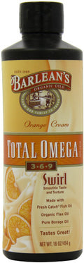 Barleans Total Omega Orange Creme Fish Oil Supplements with Flaxseed Oil and Borage Oil 2400mg of Omega 3 6 9 EPA/DHA AllNatural Fruit Flavor NonGMO Gluten Free 16 Ounce