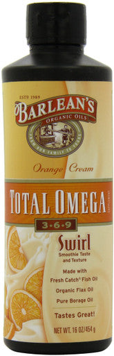 Barleans Total Omega Orange Creme Fish Oil Supplements with Flaxseed Oil and Borage Oil 2400mg of Omega 3 6 9 EPA/DHA AllNatural Fruit Flavor NonGMO Gluten Free 16 Ounce