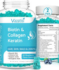 2 Pack Biotin Gummies 15000 Mcg With Collagen & Keratin For Hair Skin Nails & Joints- Women Men, Kids - 120 Blueberry Flavored Gummies