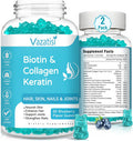 2 Pack Biotin Gummies 15000 Mcg With Collagen & Keratin For Hair Skin Nails & Joints- Women Men, Kids - 120 Blueberry Flavored Gummies