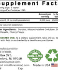 Brieofood Vitamin B12 (Methycoballamin) 6000 mcg 240 Tablets. NonGMO and Gluten