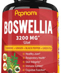 Papnami Organic Boswellia Serrata Extract Capsules - 3200Mg Combined Turmeric Ginger Black Pepper & Green Tea - 60 Vegan Capsules For 2 Months - Wellness Herbal Supplement