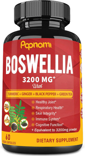 Papnami Organic Boswellia Serrata Extract Capsules - 3200Mg Combined Turmeric Ginger Black Pepper & Green Tea - 60 Vegan Capsules For 2 Months - Wellness Herbal Supplement