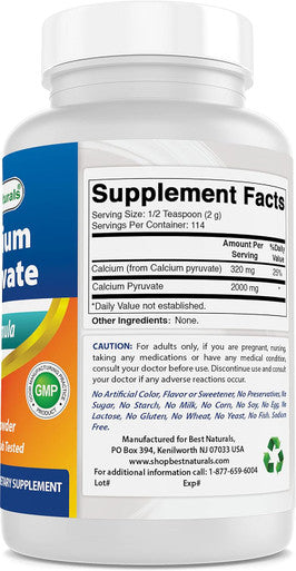Best Naturals Calcium Pyruvate Powder 8 OZ (8 OZ (Pack of 1))