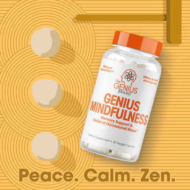 Genius Supplement w/ Ashwagandha Nootropic Brain Booster Memory Support w/ Blueberry Extract Natural Focus Energy Serotonin Calm Cortisol 30 Capsules