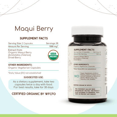 Maqui Berry Usda Organic 60 Capsules | Natural Herbal Supplement | Certified Organic Vegetarian Capsules And Organic Maqui Berry
