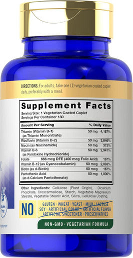 Carlyle Vitamin B50 Complex | 180 Caplets | Vegetarian Non-GMO Gluten
