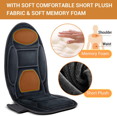 Mynt Vibration Massage Seat Cushion Memory Foam Support Chair Pad, Back Massager With 8 Vibrating Motors & Soothing Heat,Electric Seat Massager For Home Office Use(Black)
