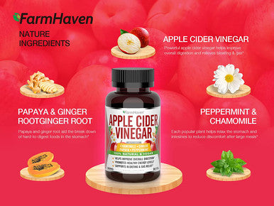 FarmHaven Apple Cider Vinegar Capsules with Mother ACV Capsules with Mother 1390MG Apple Cider Vinegar Pills with Ginger Apple Vinegar Pills for Digestion Healthy Vinegar Tablets with Mother