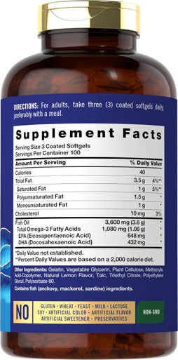 Carlyle Burpless Fish Oil 3600 mg | 300 Softgels | with Omega-3 Fatty Acids | Lemon Flavor | Non-GMO Gluten Supplement | by Wild Pacific