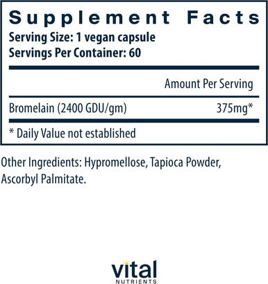 Vital Nutrients Bromelain 2400 GDU | Vegan Bromelain Supplement to Support Protein Digestion | Digestive Enzyme from Pineapple | Gluten Dairy Soy | Non-GMO | 60 Capsules