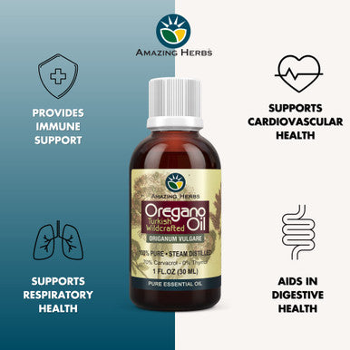 Amazing Herbs Pure Oregano Essential Oil - 100% Pure Oregeno Oil, Improves Cardiovascular Health And Promotes Gastrointestinal And Respiratory Health - 1 Fl Oz