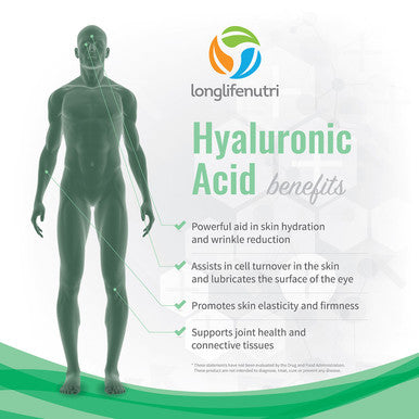LongLifeNutri Hyaluronic Harmony: 100Mg Ha, 180 Vegetarian Capsules For Optimal Knee & Joint Care, Enhanced Skin Elasticity, And Youthful Glow