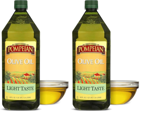 Pompeian Light Taste Olive Oil - 32 fl oz | Olive Oil for High Heat Cooking - Light Flavor for Baking and Sauteing - High Smoke Point