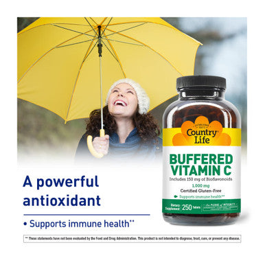 Country Life Vitamin C Buffered With Bioflavonoids 1000Mg 250 Tablets Certified Gluten Free Certified Vegan