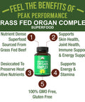 Peak Performance Grass Fed Beef Organ Complex (180 Capsules) Desiccated Organs Superfood Pills Rich In Antioxidants, Enzymes, Vit