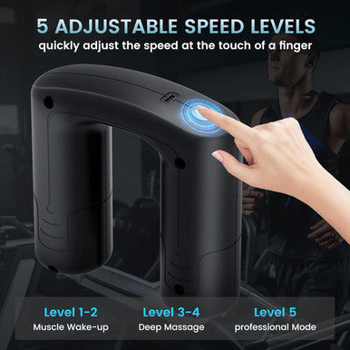 Massage Gun Deep Tissue, Handheld Massager For Muscle Relaxation, Pain Relief, Portable Body Massager Belt With 5 Vibration Levels, Easy To Use, Lightweight & Quiet - Black