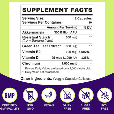 300 Billion Afu Akkermansia Probiotic, Glp-1 Supplement For Women & Men, Akkermansia Muciniphila For Glp-1 Production, Digestive, Gut, Immune Health, Enhances Gut Digestive Lining Function, 60 Count