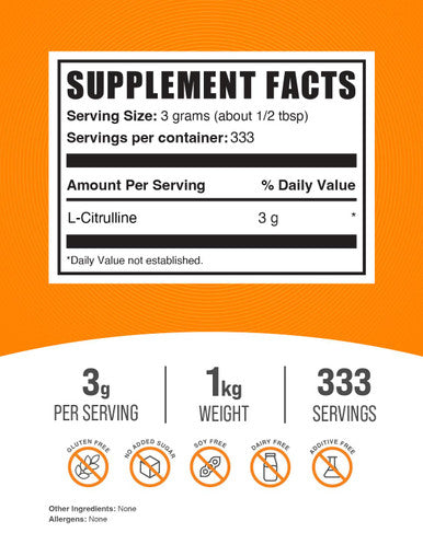 Bulksupplements.Com L-Citrulline Powder - Citrulline Supplement, Citrulline Powder - L-Citrulline 3000Mg, Unflavored & Gluten Free - 3G Per Servings, 1Kg (2.2 Lbs) (Pack Of 1)