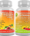 Daily Immune Booster Bundle Quercetin with Bromelain Supplement Bundle Up with Liposomal Vitamin C Liquid Gel 1100mg for Day to Day Immune Booster and Overall Health Support