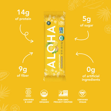 ALOHA Organic Plant Based Protein Bars - Lemon Cashew - 12-Count - Vegan Low Sugar Gluten-Free Paleo Low Carb Non-GMO No Stevia & No Erythritol