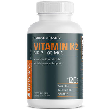 Bronson Vitamin K2 Mk-7 100 Mcg, K2 As Mk7 Menaquinone, Bone Support Non-Gmo, 120 Tablets