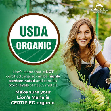 Zazzee Usda Organic Lion'S Mane 20:1 Extract, 16,000 Mg Strength, 120 Vegan Capsules, 60 Day Supply, Standardized And Concentrate