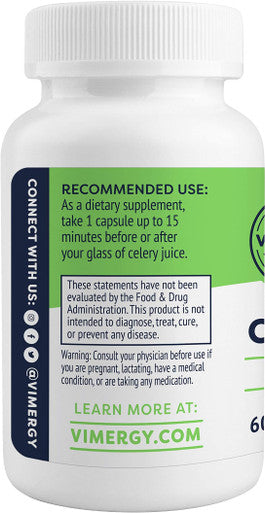 Vimergy Celeryforce , 60 Servings Nerve, Muscle & Cell Support - Powerful Blend of Magnesium, Inositol, L-Glutamine, L-Taurine & Choline Non-GMO, Gluten Free, Kosher, No Soy, Vegan, Paleo