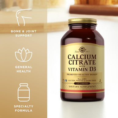 Solgar Calcium Citrate With Vitamin D3-240 Tablets - Non-Gmo Gluten Free Kosher Halal - 60 Servings