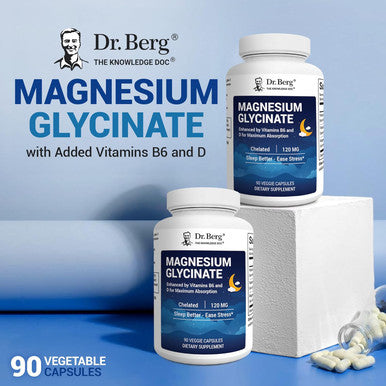 Dr. Berg Magnesium Glycinate With Vitamin D and B6 For Stress Relief Calm Relaxation and Good Sleep 120 Mg Magnesium Glycinate 90 Caps