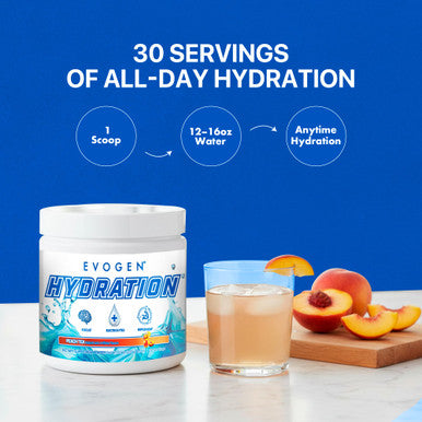 Evogen Hydration - Electrolytes Powder | Sugar-Free Electrolyte Powder Supplement for Hydration Energy and Recovery | Coconut Water B Vitamins Potassium | Peach Tea| 30 Servings