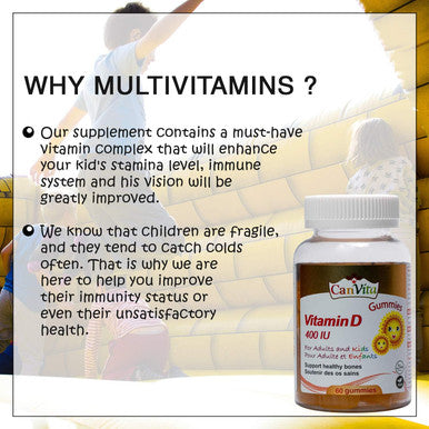 Canvita Halal&Vegan Vitamin D 400IU for Kids All-in-One for Immunity Normal Growth and Development of Bones and Teeth with Vegan Ingredients and GMP-Approved Delicious Chewable Gummy