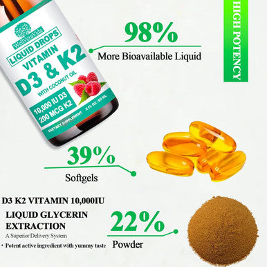 WellVeraVida D3 K2 Vitamin 10000Iu, Liquid Drop Vitamin D3 With K2 (Mk-7)200Mcg Coconut Oil, 6X Stronger Than D3 K2 Sofegels, Magnesium Zinc For Absorption -K2 D3 Vitamin Supplement For Joint Teeth & Bone Health