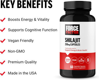 Force Factor Shilajit Supplement Shilajit for Men and Women to Support Energy and Brain Health Shilajit Pure Natural Premium Quality Vegan Non-GMO 60 Capsules