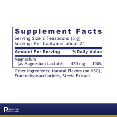 Premier Research Labs Magnesium - Supports Healthy Heart, Bones, Teeth & Ph Balance - Magnesium Lactate Powder - Highly Absorbabl