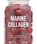 Marine Collagen Gummies - Wild-Caught Marine - Made with Organic Tapioca - High Potency Hydrolysed Marine Collagen Gummies - Type 1 Hydrolysed Collagen - Strawberry Flavour - 60 Gummies.