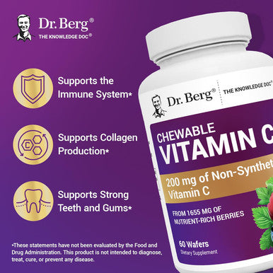 Dr. Berg Chewable Vitamin C Complex Made with Organic Non GMO Berries 60 Delicious Wafers