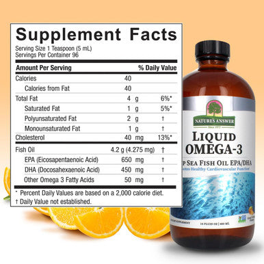 Nature'S Answer Liquid Omega-3 | Deep Sea Fish Oil with EPA/DHA Dietary Supplement | Cardiovascular Support | No Preservatives & Gluten- 16oz (Pack of 1)