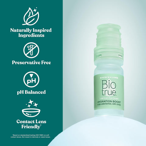 Biotrue Hydration Boost Preservative- Eye Drops For Dry Eyes Instantly Moisturizes Rehydrates Contact Lens Friendly Refresh & Relieve Eye Irritation 0.33 Fl Oz (Pack Of 1)