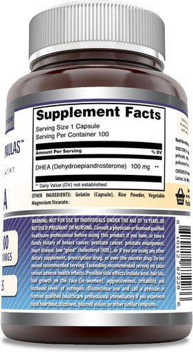 Amazing Nutrition Formulas DHEA 100 mg Capsules | Supplement | Non-GMO | Gluten | Made in USA (1 Pack 100 Count)