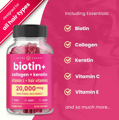Hair Skin & Nails Gummies Biotin With Collagen & Keratin 5000Mcg Biotin Beauty Complex Vitamin Supplement Berry 120 Count For Women & Men Healthy Hair, Radiant Skin & Strong Nails (2 Pack)