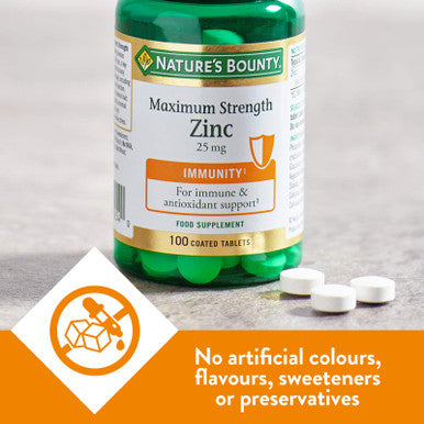 Nature's Bounty Maximum Strength Zinc 100 25Mg Tablets (100 Day Supply) Immunity Support And Antioxidant Supplement