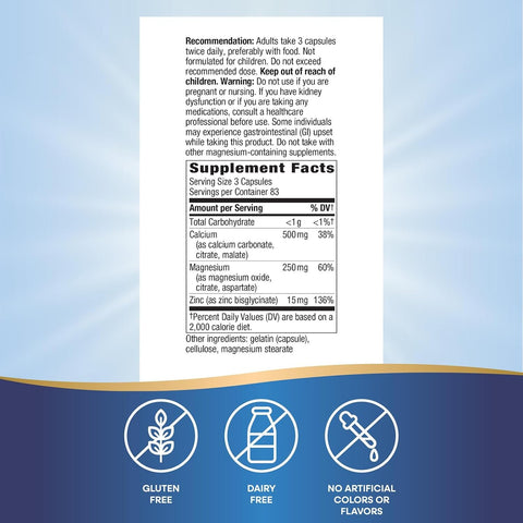 NatureS Way Calcium Magnesium and Zinc 765 Mg Per Serving 250 Capsules