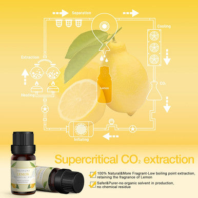 Asakuki Lemon Essential Oil 10 Ml, Perfect For Cleaning, Aromatherapy, Diffusers, Humidifier