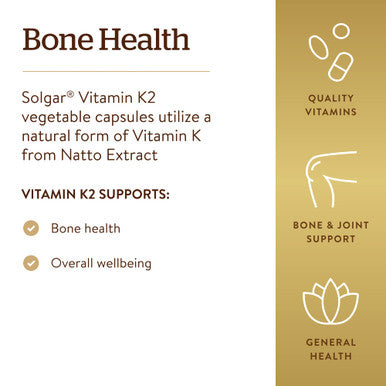 Solgar Vitamin K2 Mk7 100Mcg Vegetable Capsules Supports Bone Health Natural Whole Food Source From Natto Extract Nongmo Gluten Free Servings Original 50 Count