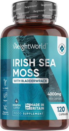 Weightworld Irish Sea Moss Capsules 4000mg - 4 Months Supply - with Added 639mg of Bladderwrack - 120 Vegan Capsules - 1 Capsule a Day - Alternative to Sea Moss Gummies & Sea Moss Gel - Made in The UK